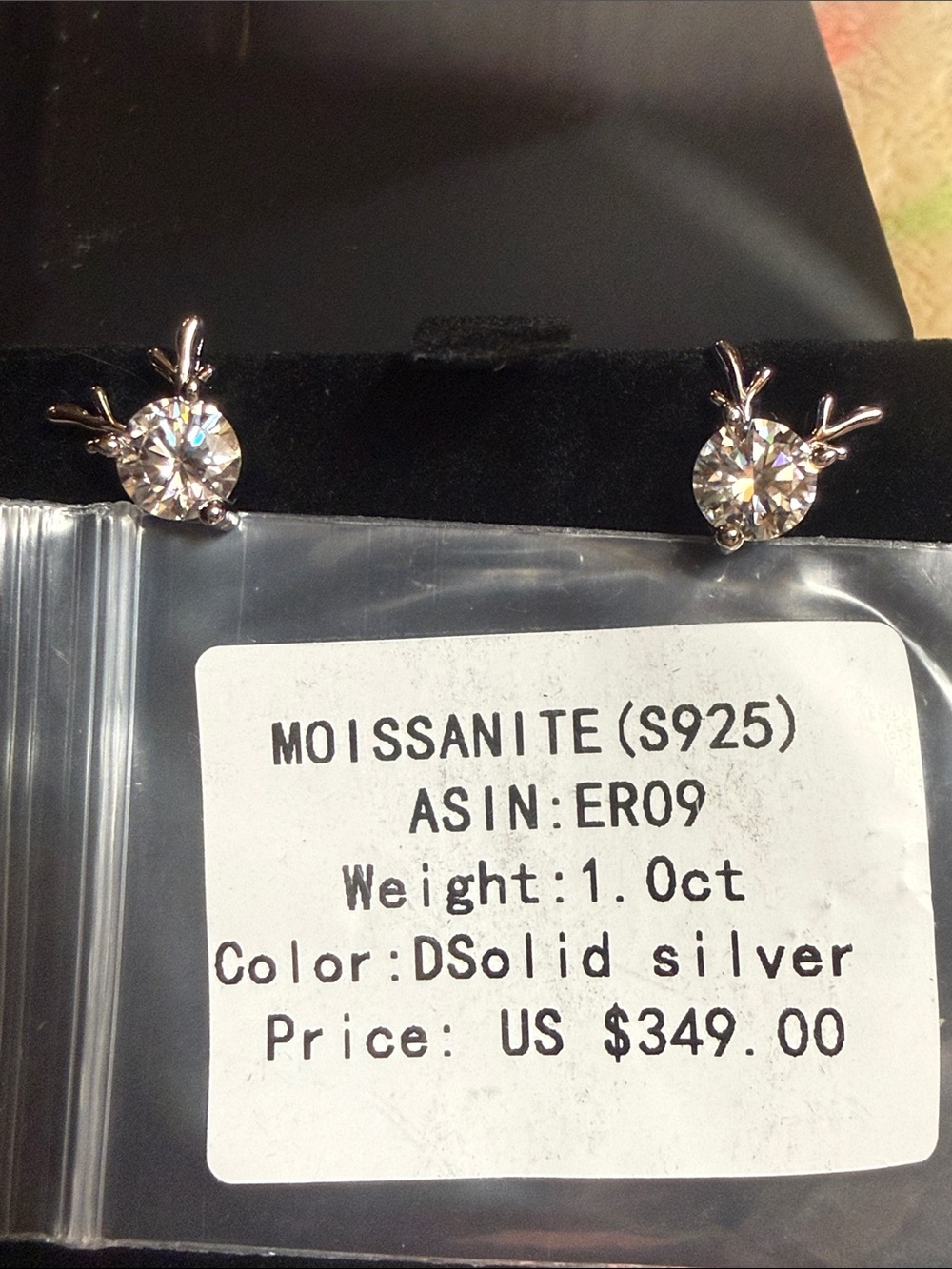 GRA CERTIFIED MOISSANITE DIAMOND REINDEER Earrings 925 Sterling Silver 2CT total - Picture 7 of 10